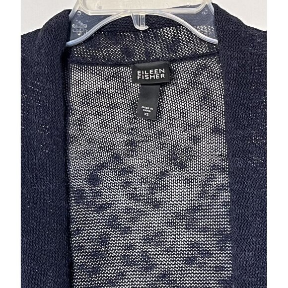 Eileen Fisher Navy Blue Linen Cotton blend Open Long Cardigan Sweater - Picture 6 of 7